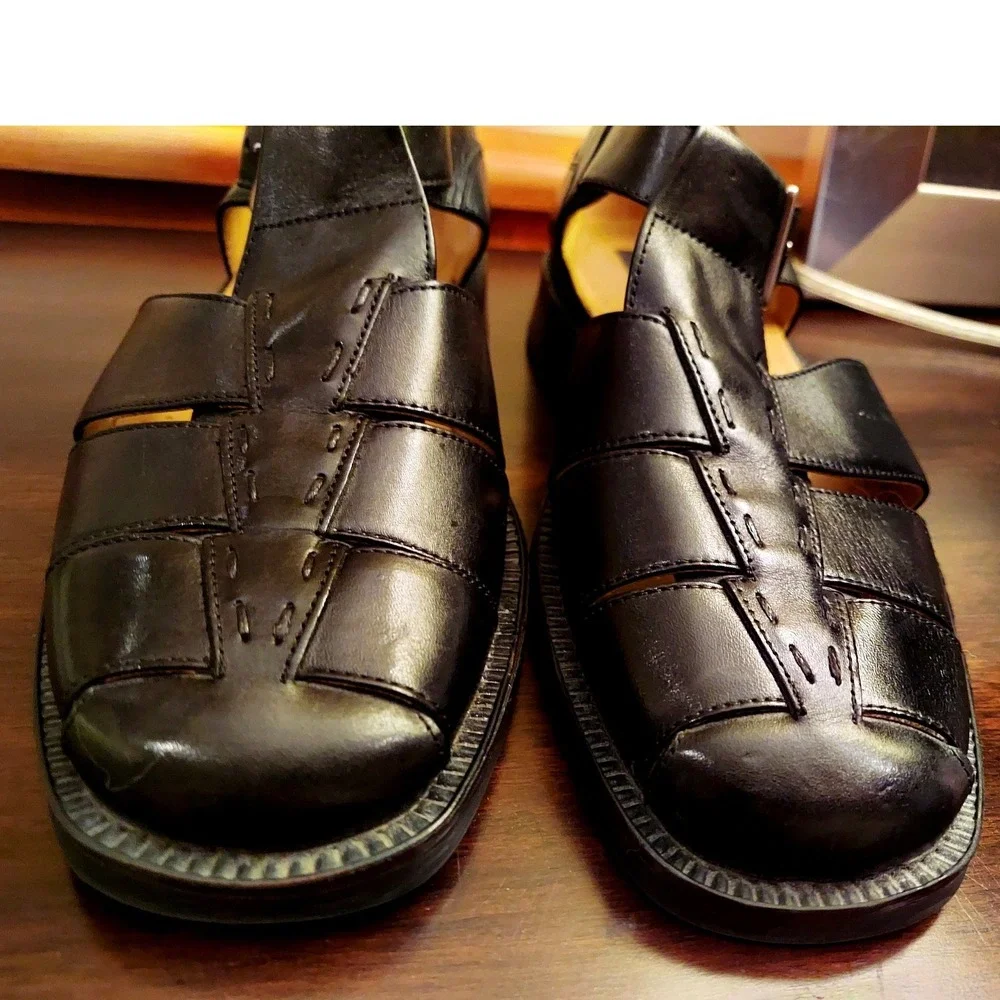 Giorgio Brutini Mens Black Leather Fisherman Sandals Square Toe Made in Brazil